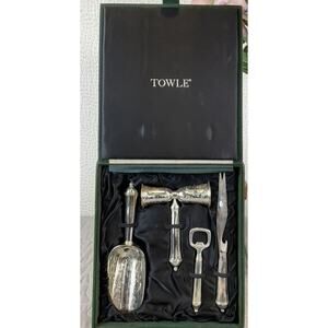 Vintage Towel Sterling Plated 4 Piece Barware Set